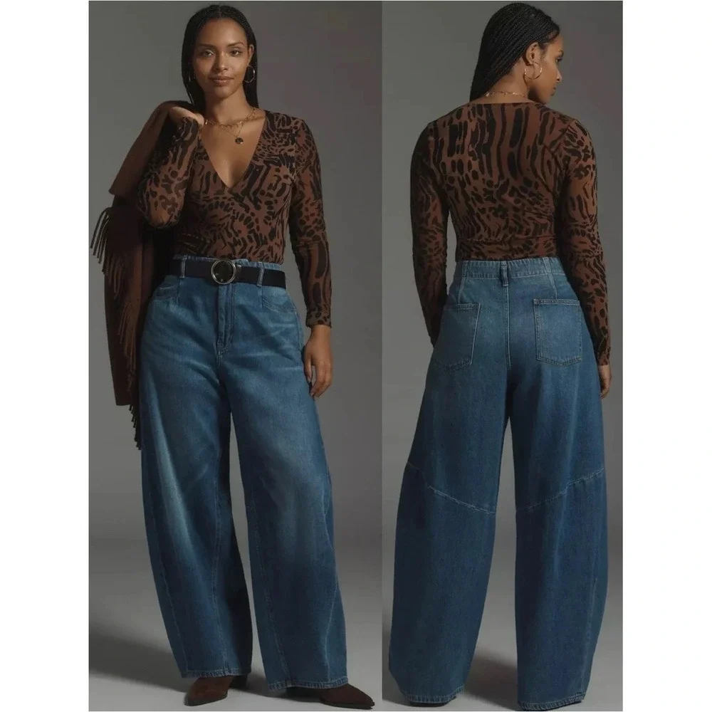 Pilcro Anthropologie The Georgia Full-Length High-Rise Barrel Jeans Womens 32P